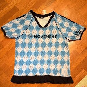 FP Movement by Free People Blue and White Argyle Top